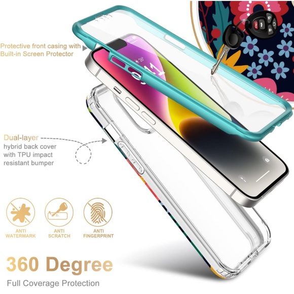 Esdot iPhone 14 Case/Built-in Screen Protector,“Blooming Flowers” - Picture 2 of 10